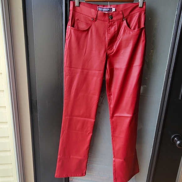 BODYWAVE Denim - RARE BODYWAVES Women's Red Pants Faux Leather Size 5 Rise 9.5"
